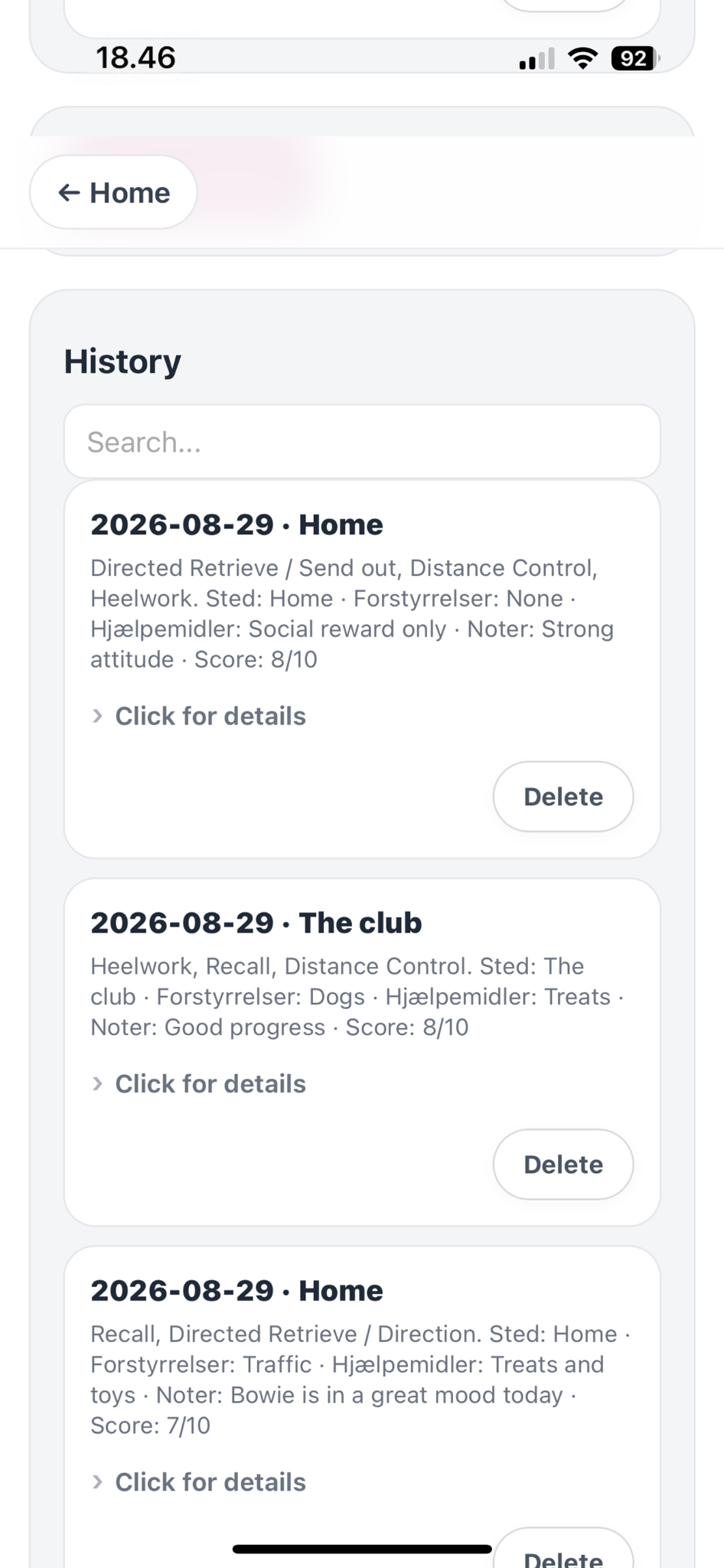 Training history